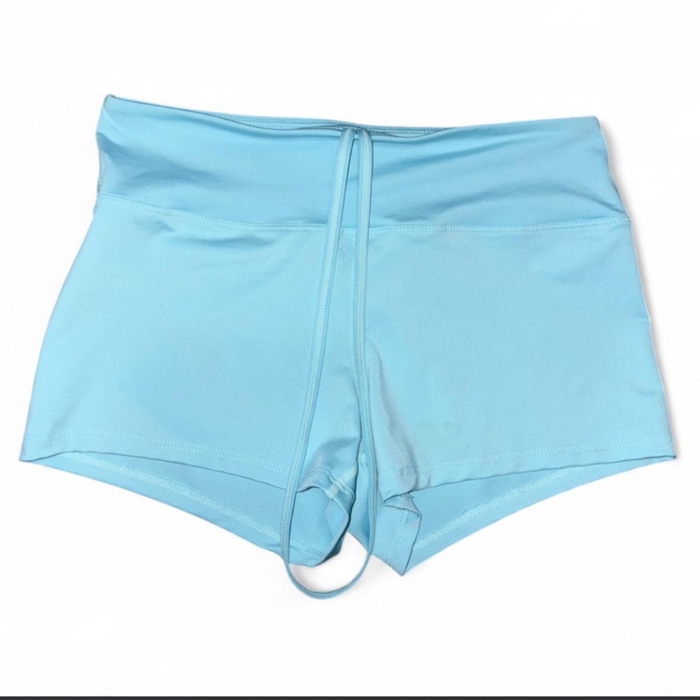 SHEIN blue high-waisted swim shorts with adjustable tie